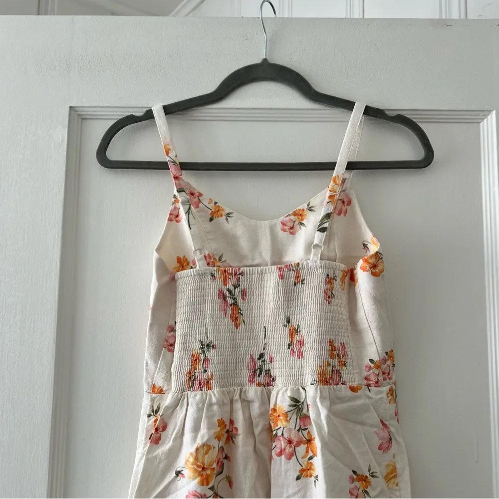 Old Navy Cream Orange Floral Printt Linen Blend Cami Dress Size XSmall Ruffle - Image 6