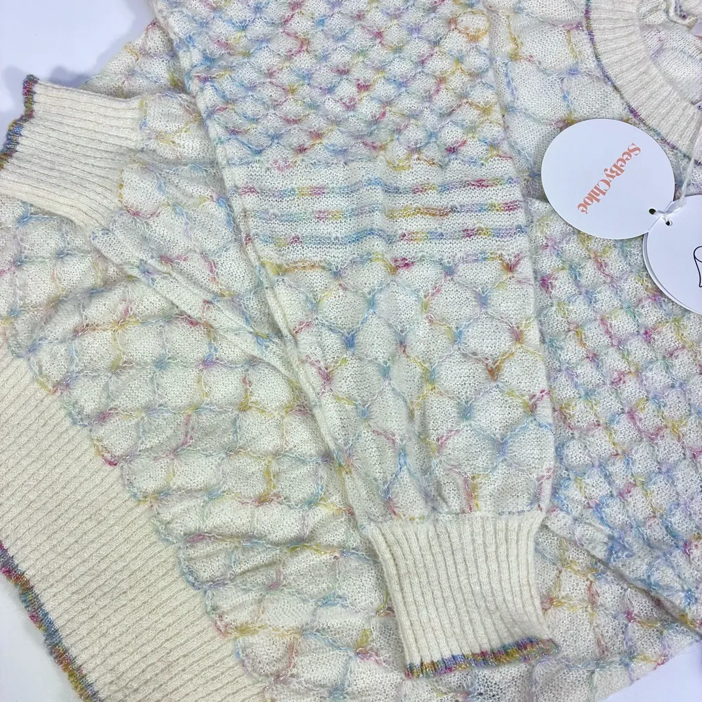 See by Chloe Crewneck Sweater Multicolor White Small NWT - Image 13