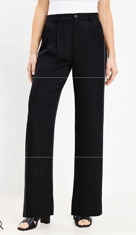 LOFT Emory Wide Leg Trousers Black Sz 8 542 - Image 2