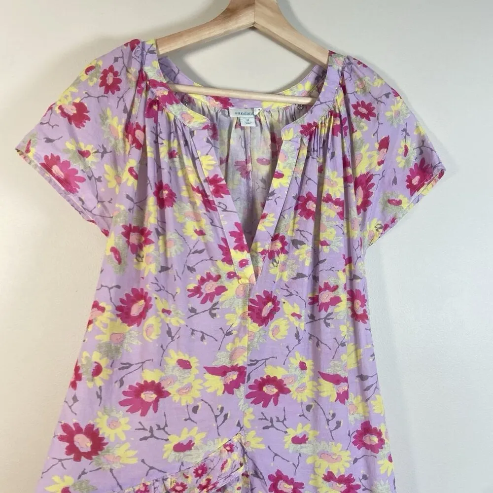 Sundance Pretty Petals Tiered Ruffle Purple Floral Maxi Dress Cotton Size Medium - Image 6