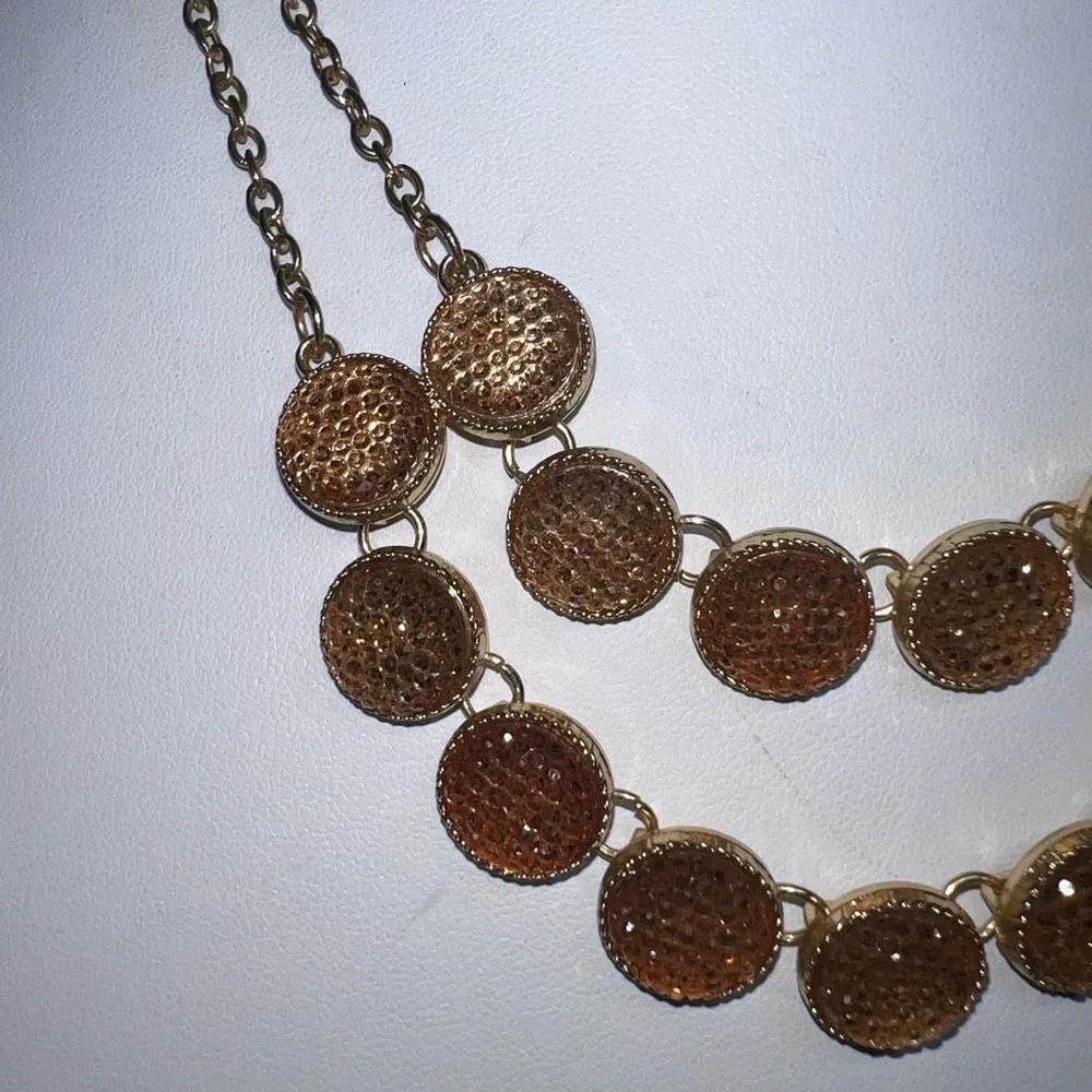 Champagne Sparkle Disc Layered Silver Tone Necklace - Image 3