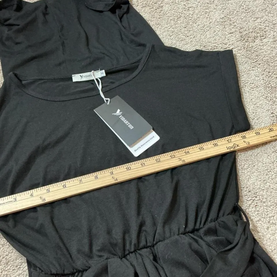 YIDARTON Black Short Sleeve Belted Maxi Dress Women's Size S Casual Wrap Style - Image 4