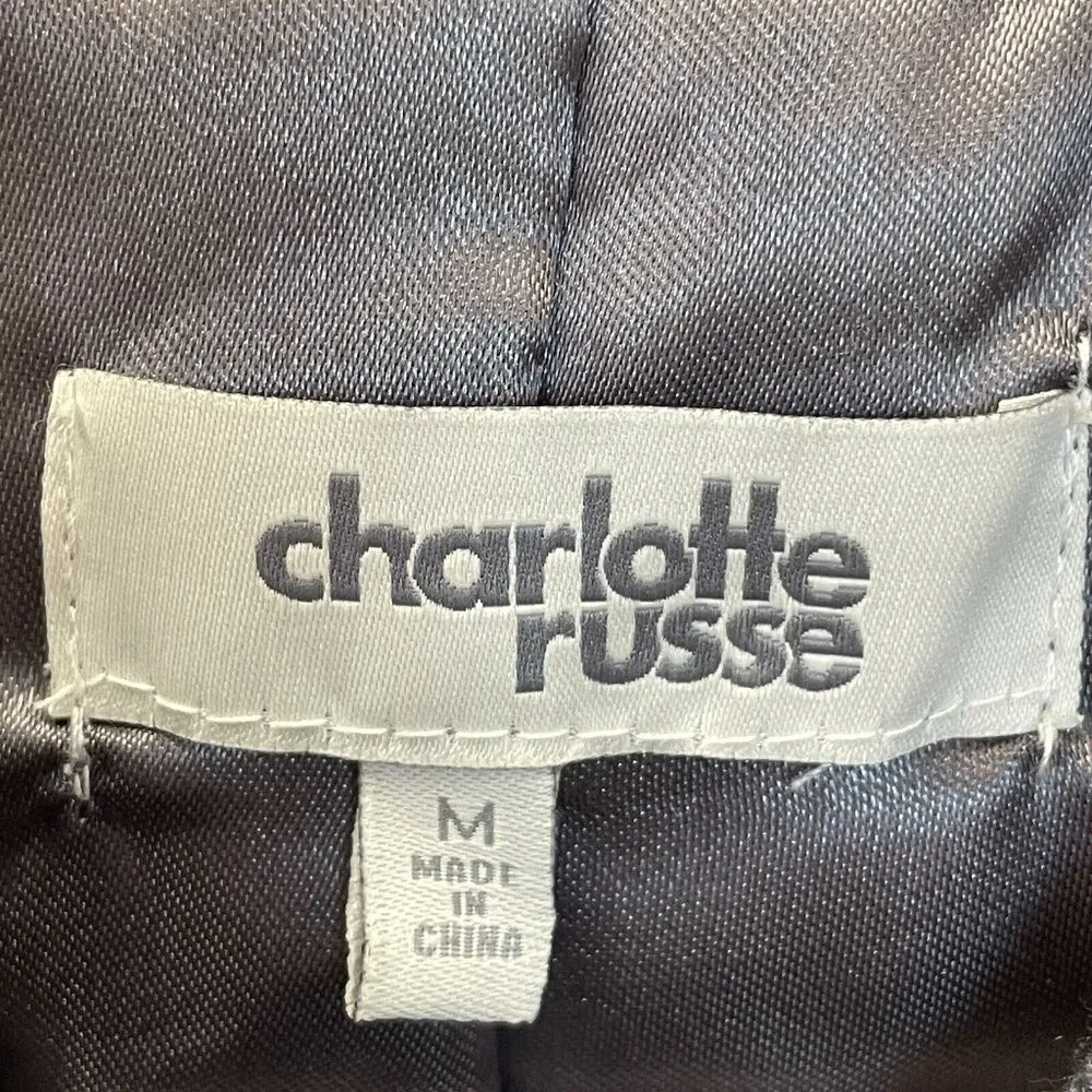 Charlotte Russe Womens M Jacket Gray Velvet Bomber Full Zipper w/ Pockets Padded - Image 3