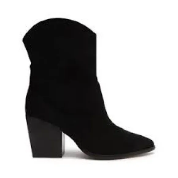 Schutz Tessie black leather suede boots block heel trendy western women size 7.5 - Image 3