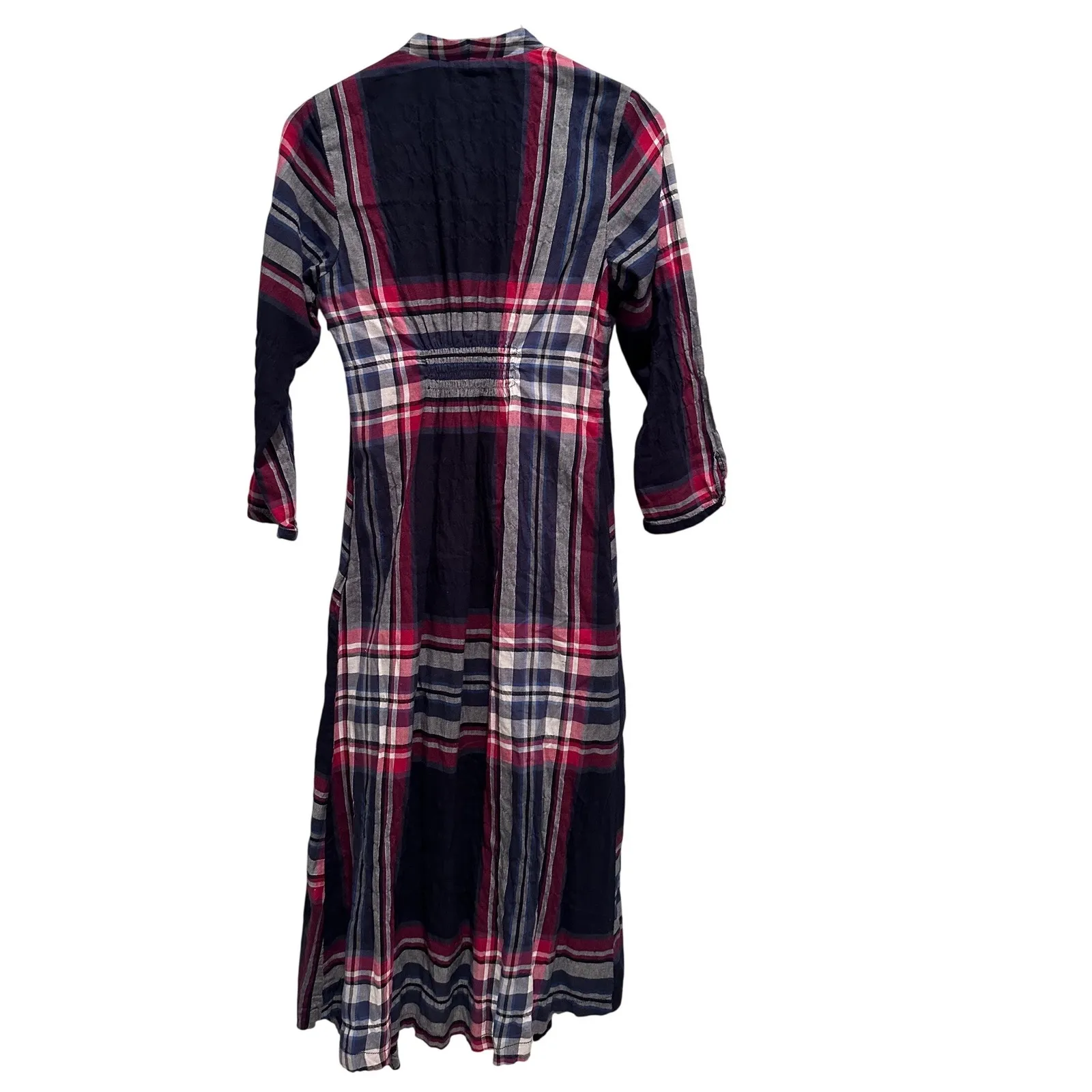 Anthropologie Isabella Sinclair Red Blue Plaid Tartan Midi Dress Size Small - Image 3