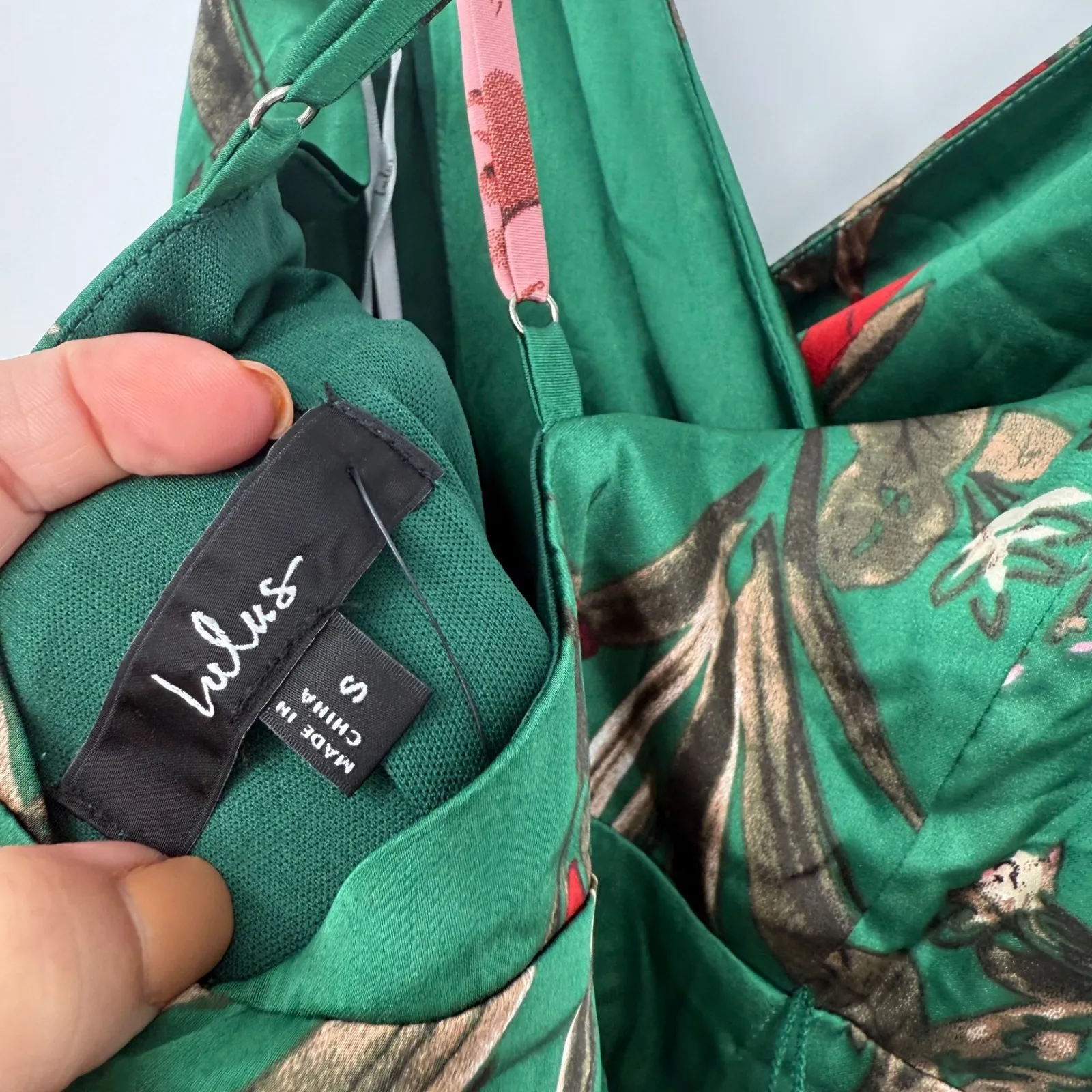 Lulus Still The One Emerald Green Floral Print Satin Maxi Dress Size S - Image 10