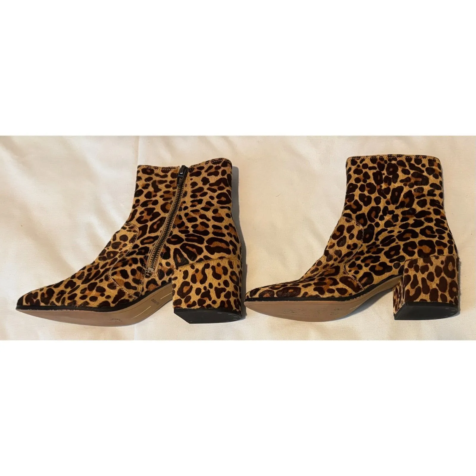 EUC Dolce Vita Leopard Print Chunky Heel Calf Hair Leather Booties, Sz. 6.5 Brown - Image 6
