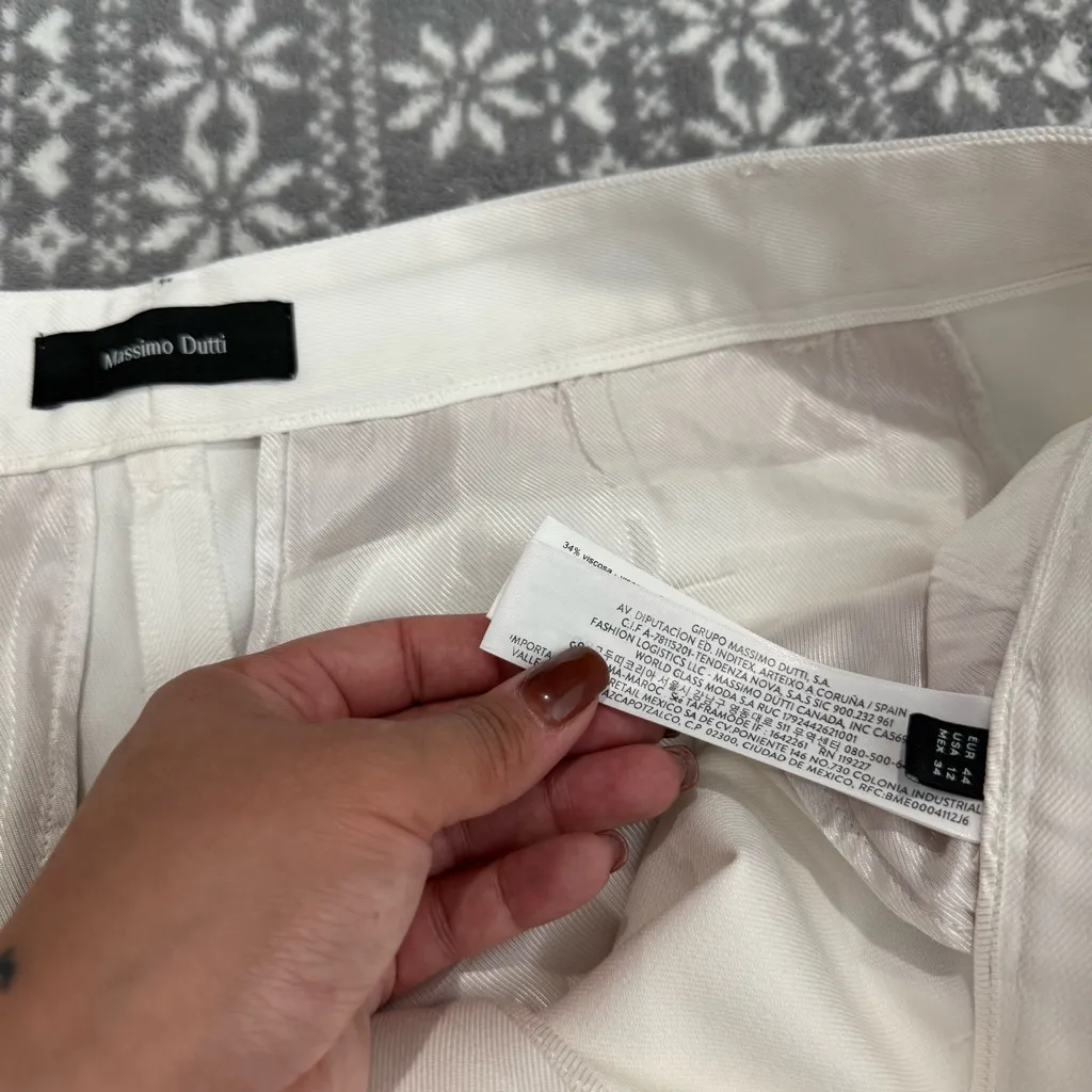 NWT Massimo Dutti Wide Leg Trousers Pleated‎ Front In Cream Size 12 - Image 8