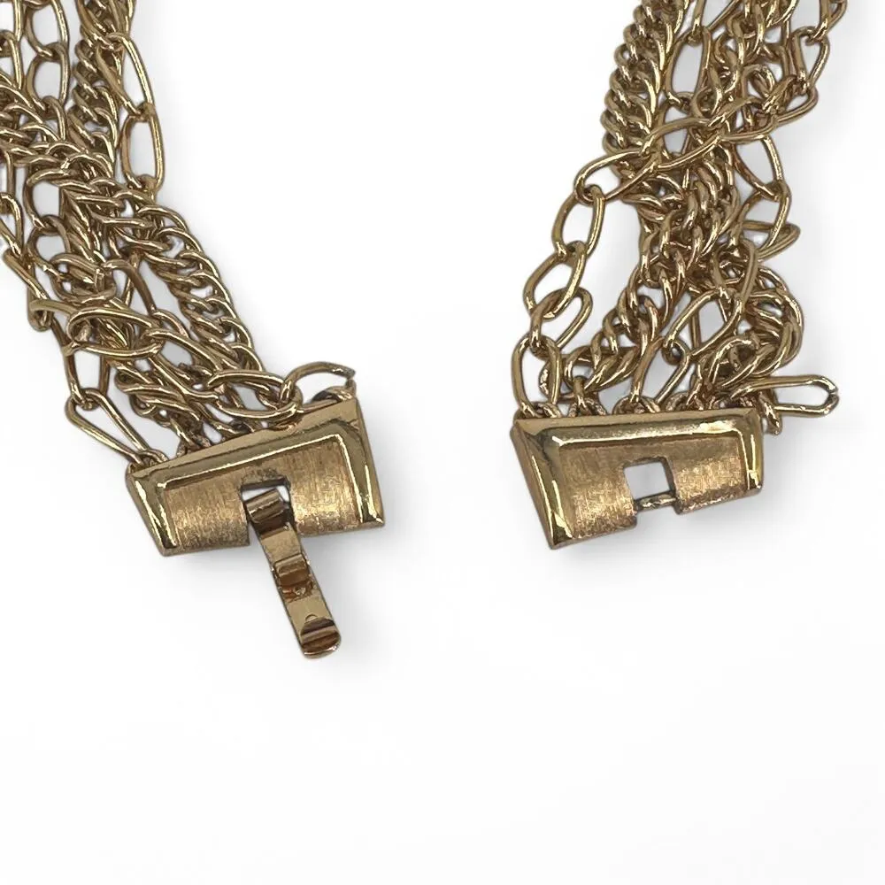 Crown Trifari Multi Strand Chain Statement Necklace Gold Tone 5 Chains Vintage - Image 4