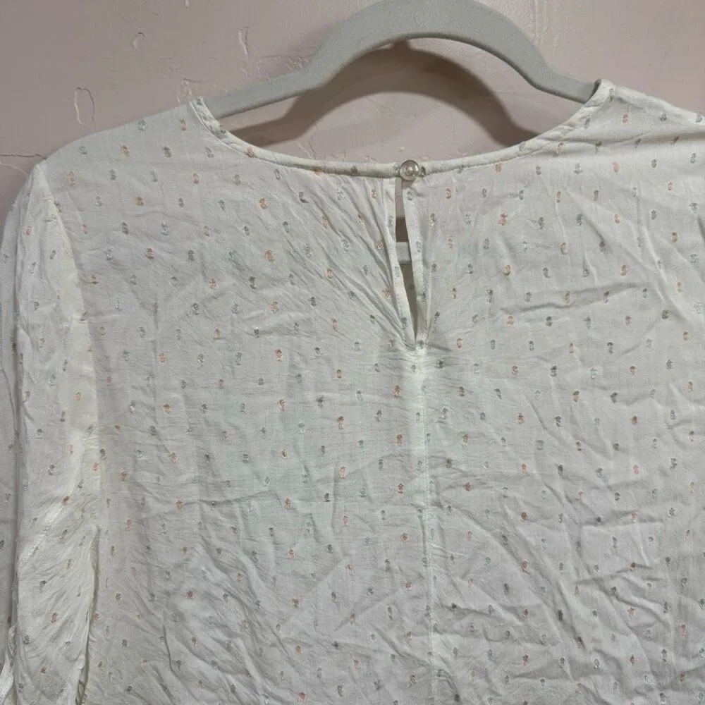 Melrose & Market Nordstrom white ruffle blouse romantic embroidered details Medi - Image 5