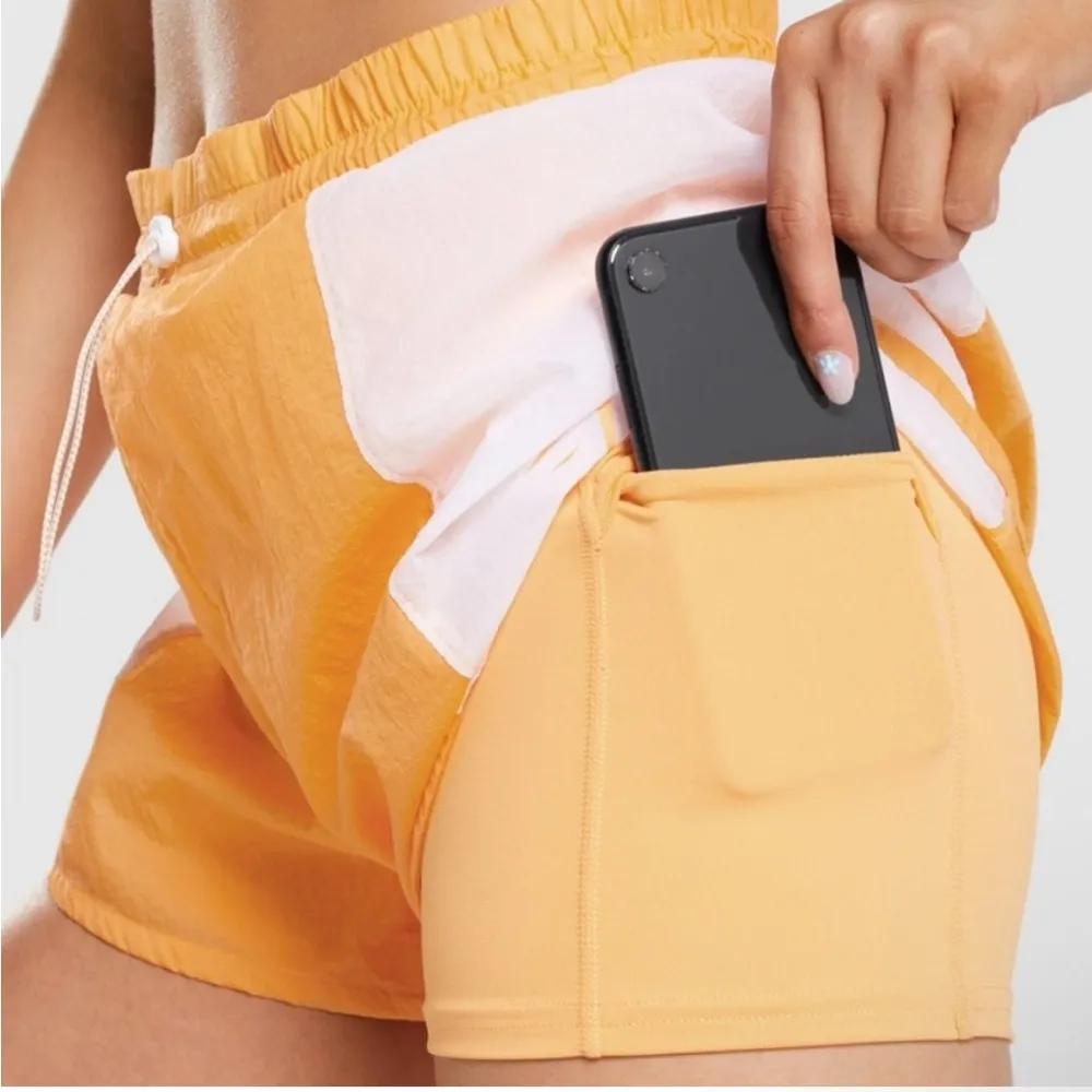 Gymshark PULSE 2 IN 1 SHORTS Orange and White Size Small - Image 4