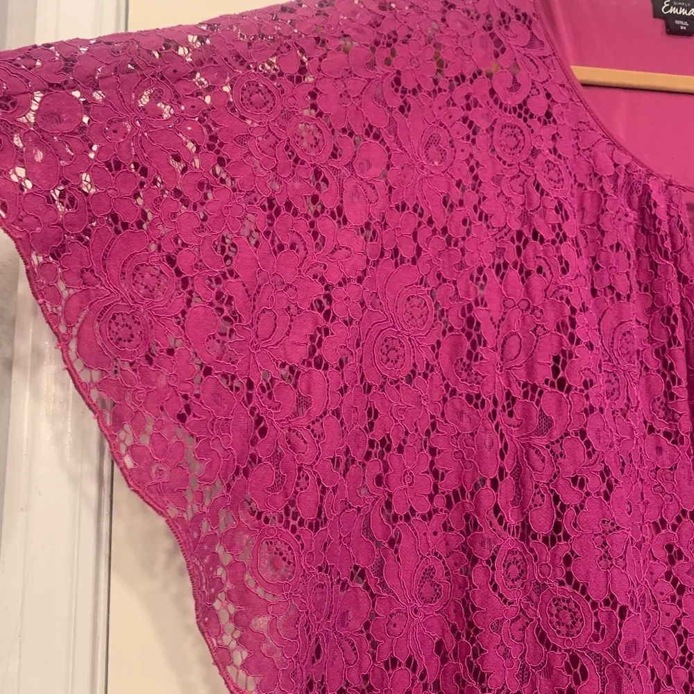 Simply Emma Laced Top w/ Underneath Tank Top Fuchsia/Purple 3X Blouse. 1891 Pink - Image 2