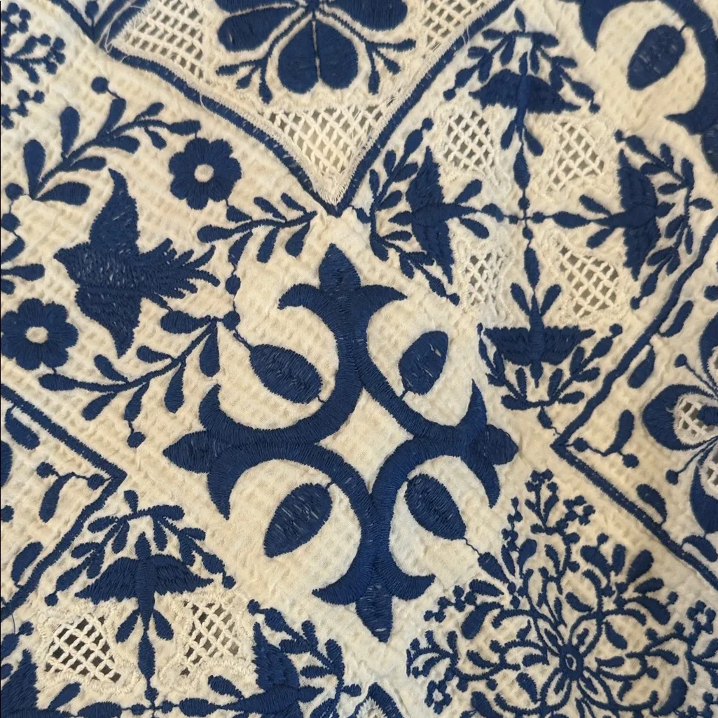 Maeve embroidery Blue and Cream Skater Skirt - Image 7