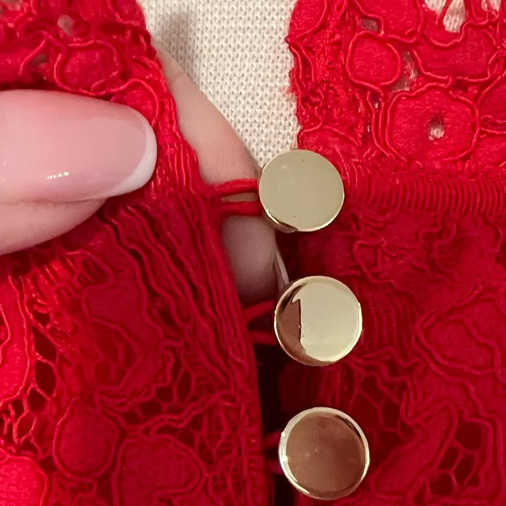 REISS Sophia Red Lace Overlay Cocktail Dress Sleeveless High Neck Size 4 - Image 9