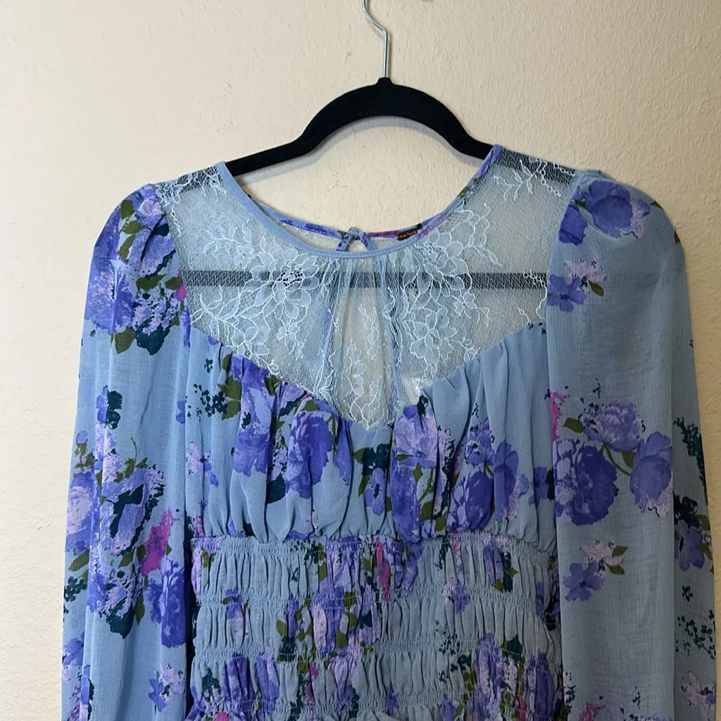 Free‎ People Daphne Blouse with sheer lace yoke and gathered Edwardian Sleeves - Image 6