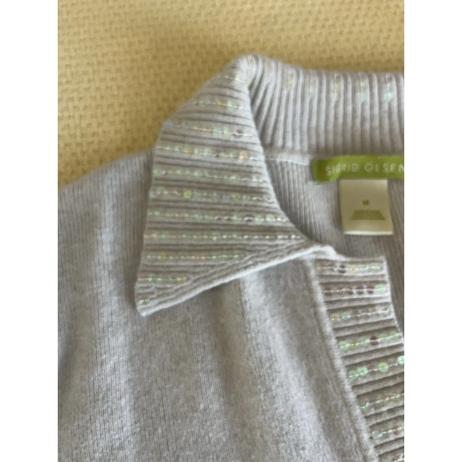 Sigrid Olsen Sequined Collared Sweater Size M Silk Angora Blend Henley Neckline - Image 5