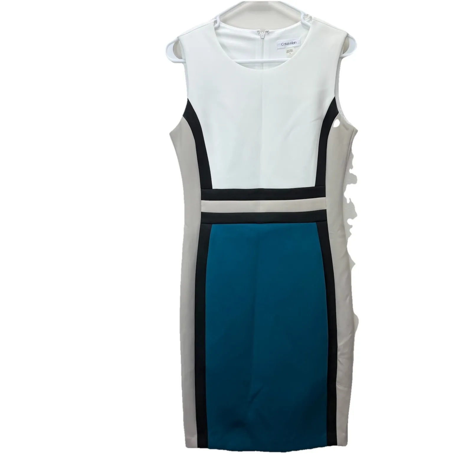 Calvin Klein Teal Cream Colorblock Scuba Knit Sleeveless Sheath Dress Size 8‎ - Image 2