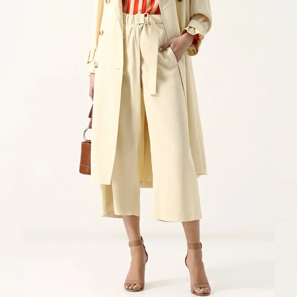 Vince 100% viscose Size XS Culotte Tie Waist Pants Ivory Wide Leg Crop Preppy - Image 2