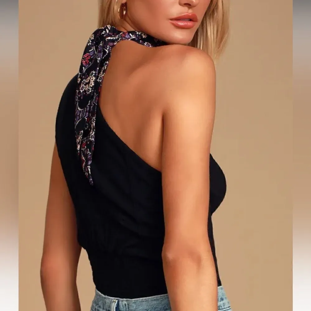 Free People Caroline Black Mock Neck One-Shoulder Top - Image 4