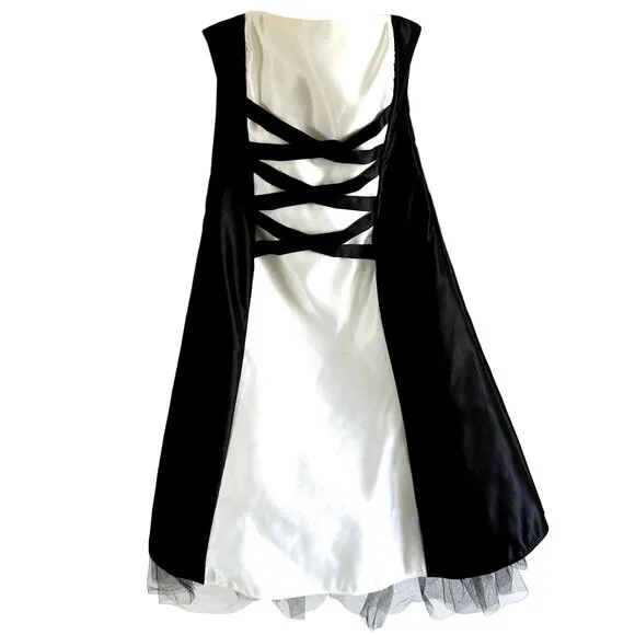 Jessica McClintock Gunne Sax Prom Dress Mini Crisscross Colorblock Black White 9 - Image 2