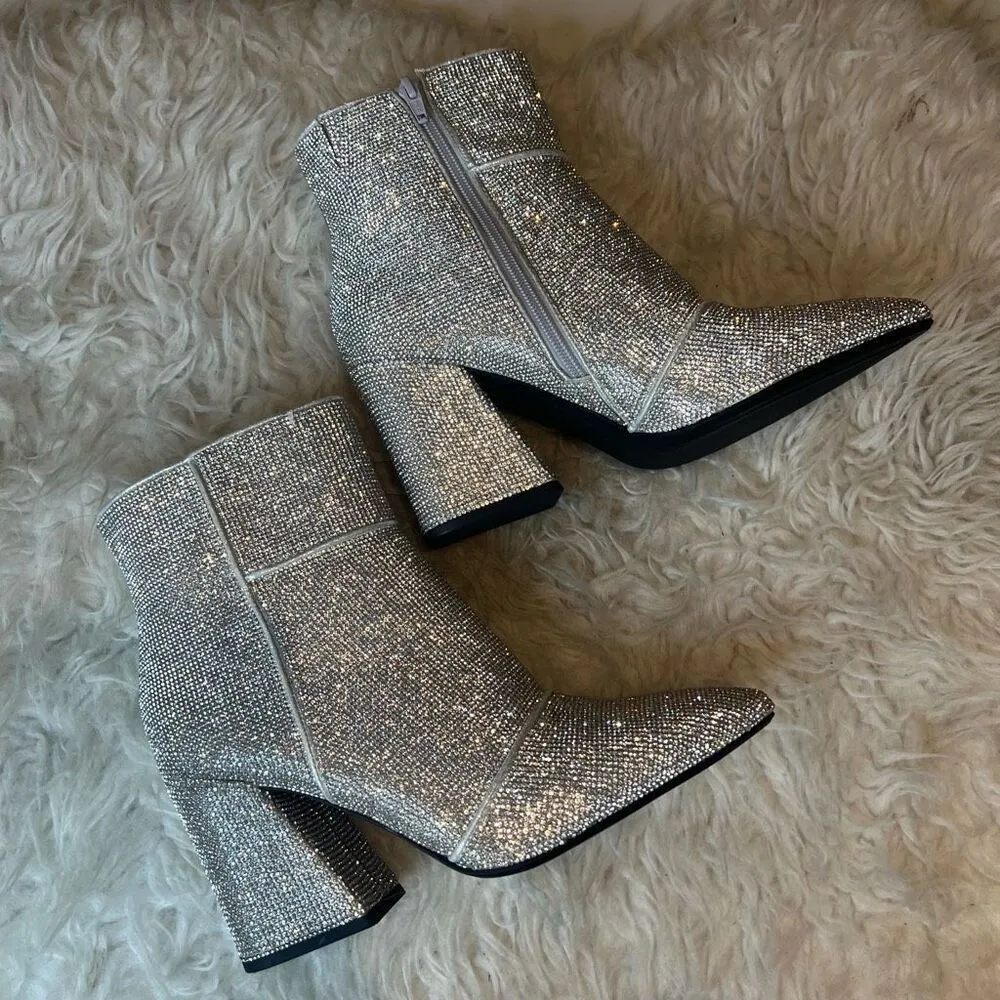 Sparkling boots, booties for party concert chunky heel 9 Silver - Image 10