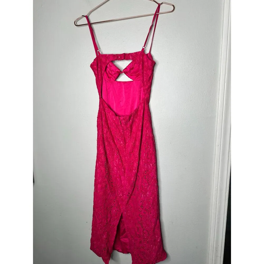 BARDOT Vibrant Pink Ivanna Lace Peek-A-Boo Cutout Midi Dress Size US 2 - Image 6