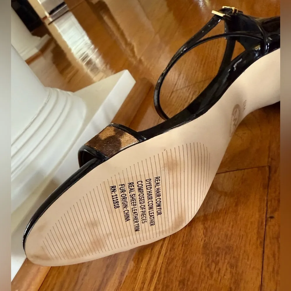 MICHAEL Michael Kors Eva Black Cross Strap and Leopard Leather Heeled Sandals - Image 8