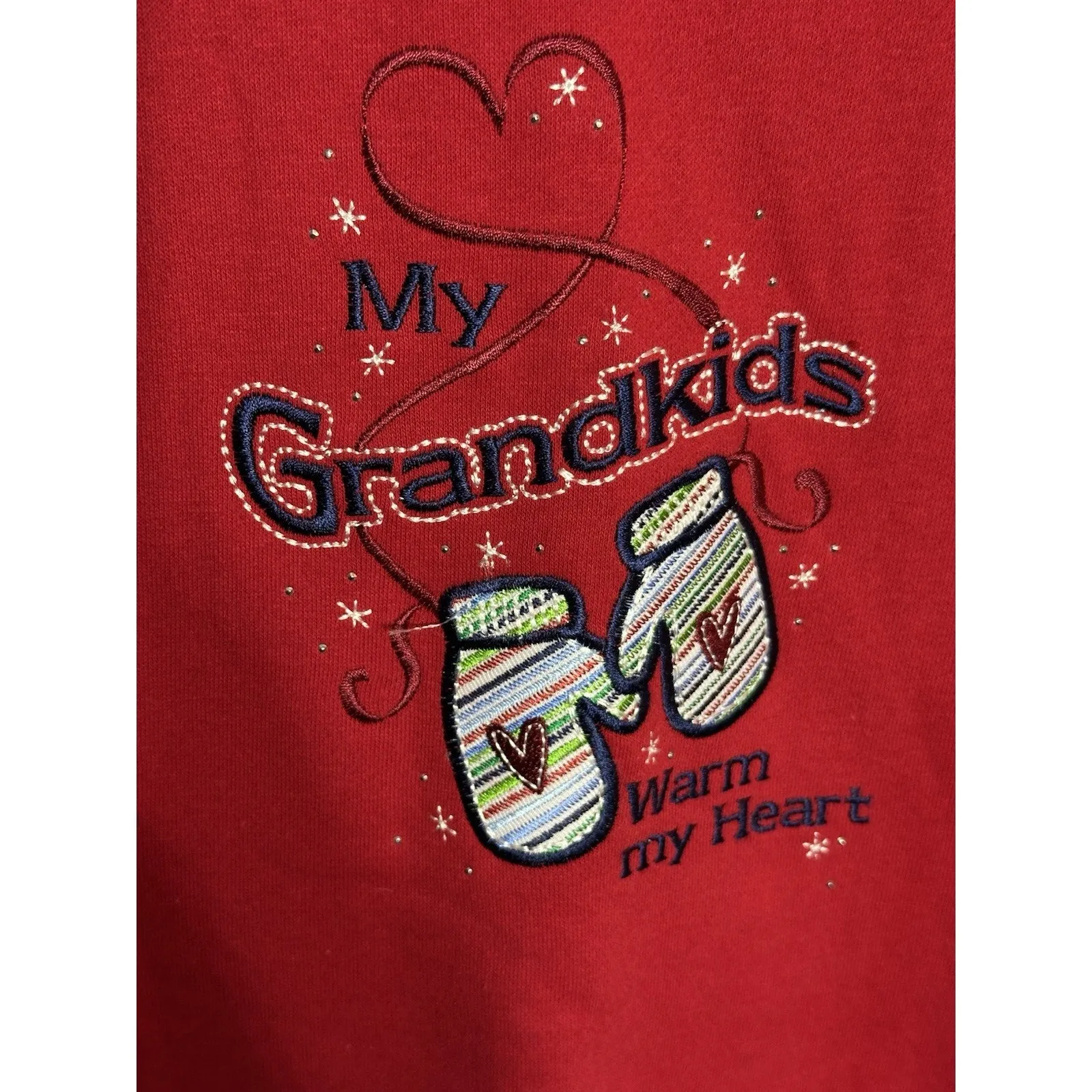 VINTAGE Grandkids Grandma Sweater Gift “My grandkids Warm My Heart” Women Medium Red - Image 3