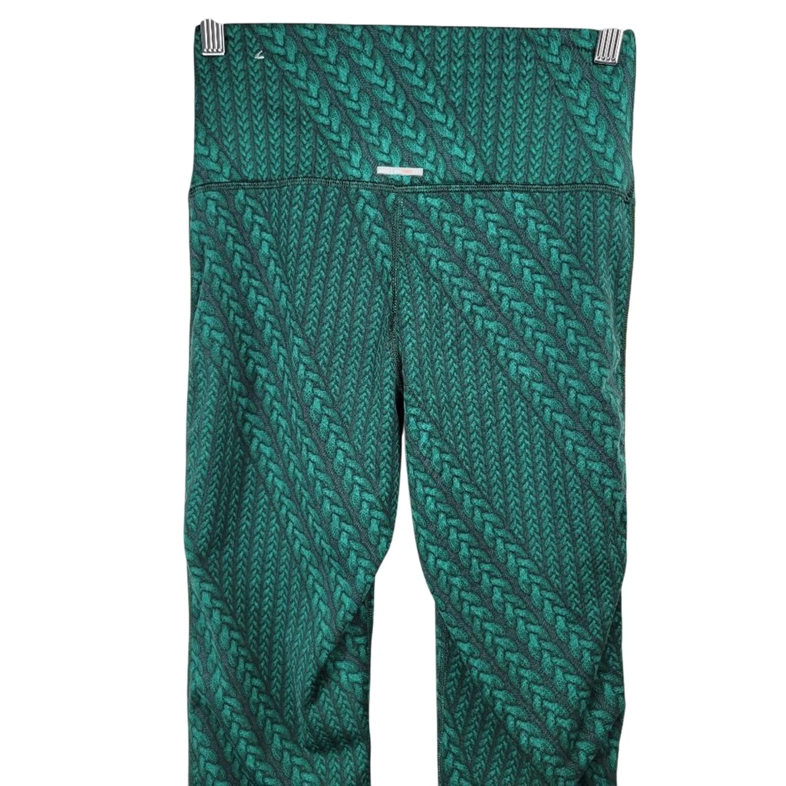 Aerie Women's High Waisted‎ Leggings Green Cable Knit Print Size Medium - Image 4