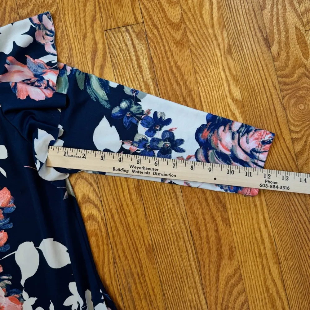 Annabelle Womens Floral 3/4 Sleeve Dress with Ruffled Shoulders & Pockets Size S Blue - Image 11