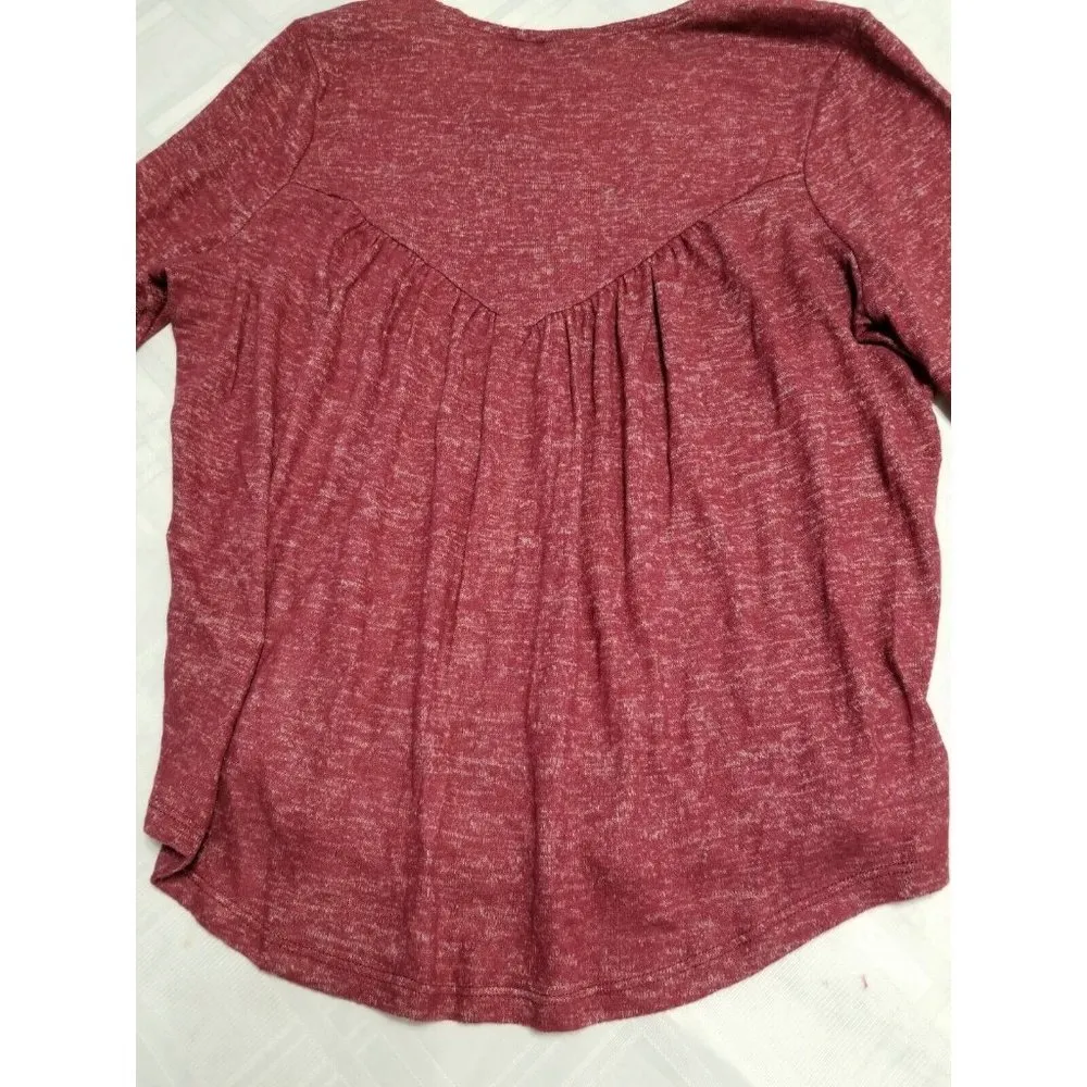 Bobeau Women’s Long Sleeve V-Neck Marled Top Sweater Red Windsor Wine Sz Small - Image 2
