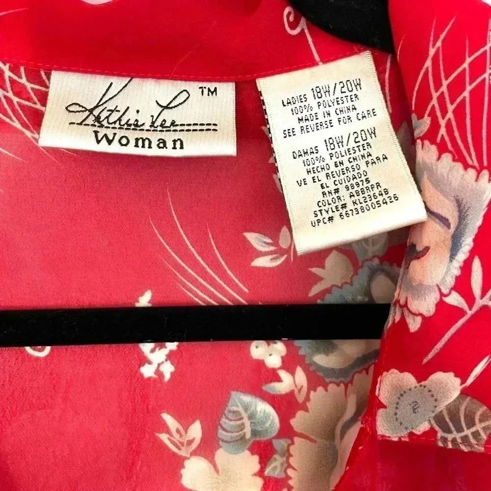 Vintage Red Sheer Floral Blouse Top 3/4 Sleeve 18W - Image 3