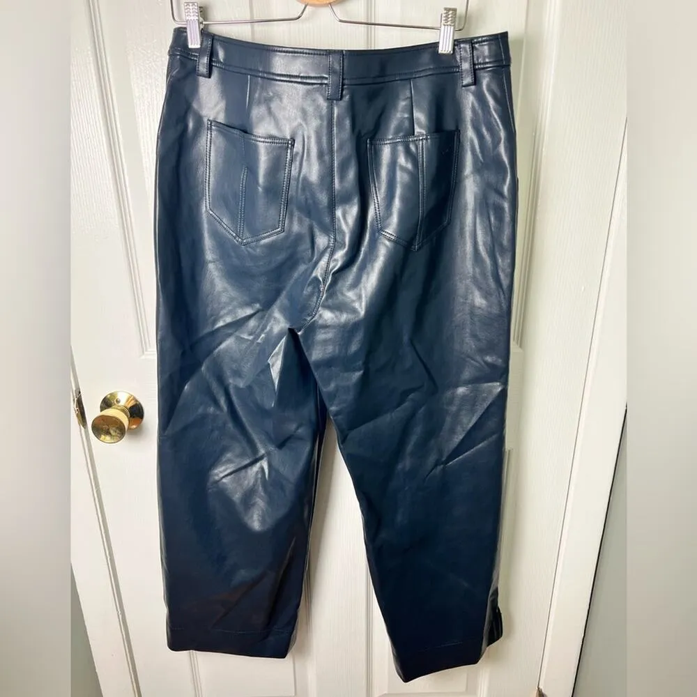 Cinq A Sept Benji Vegan Leather Cropped Seam Navy Flare Leg Pants 14 Blue - Image 9
