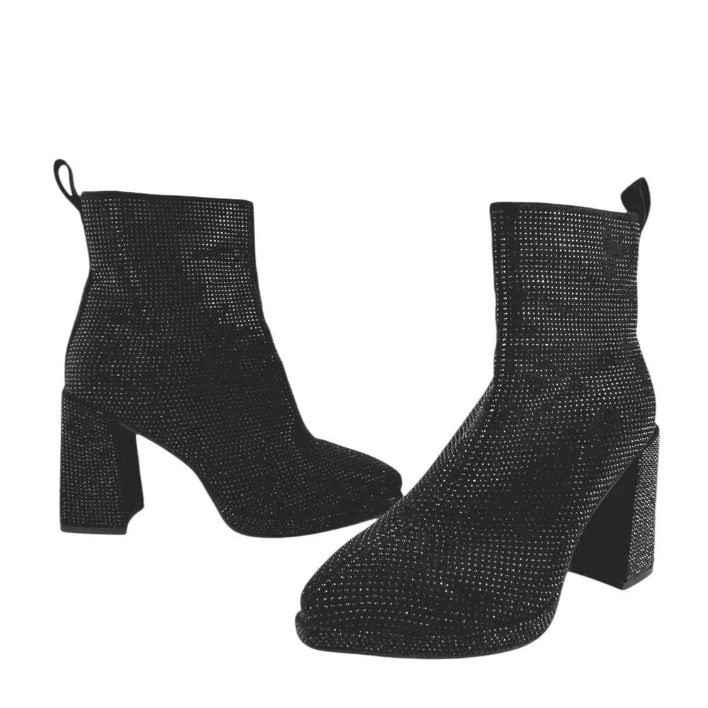 Stefaniya Nina Black Studded Rhinestone Sparkly Block Heel Zip Ankle Boots Sz 10 - Image 5