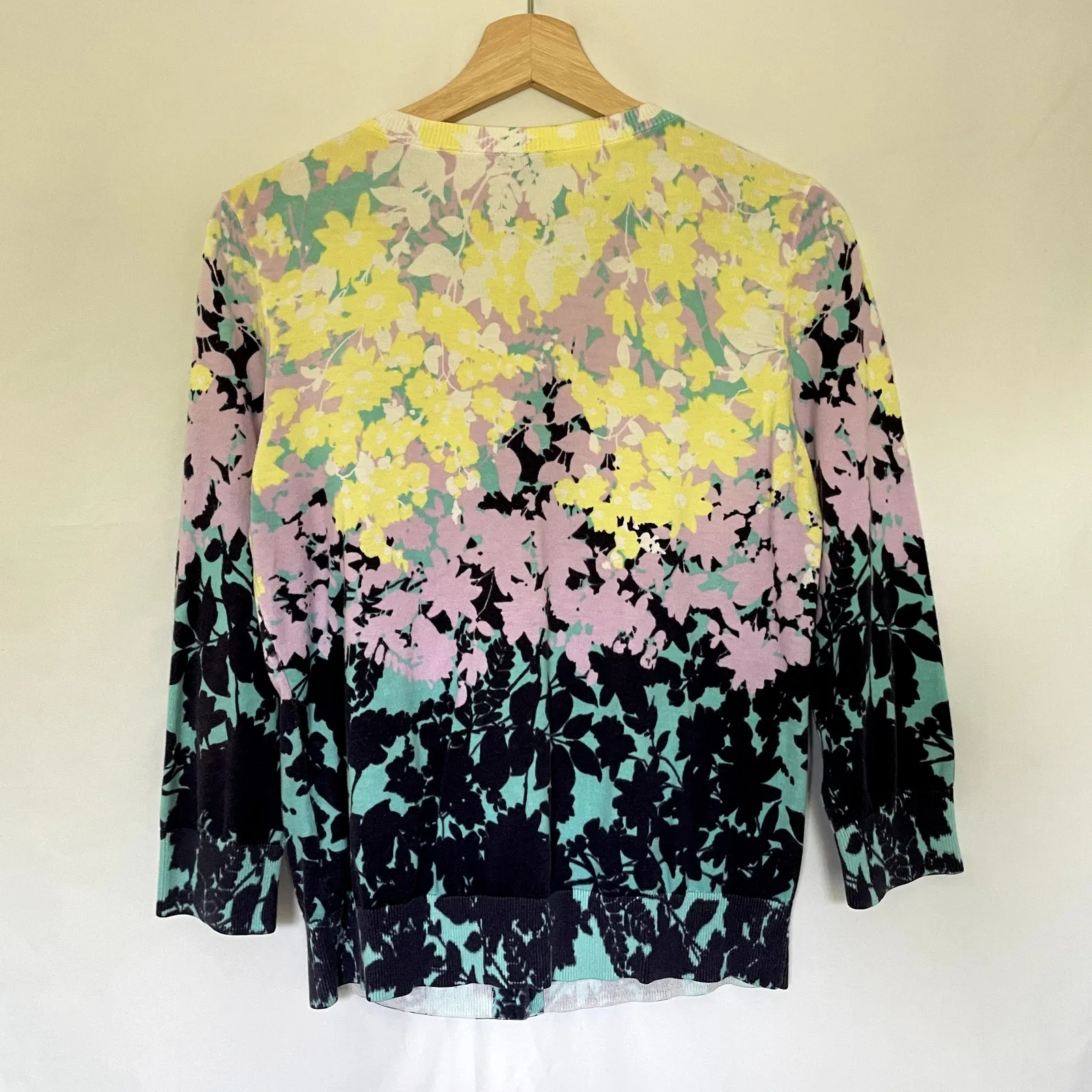 Talbots yellow purple black green colorful button down cardigan women's M - Image 7