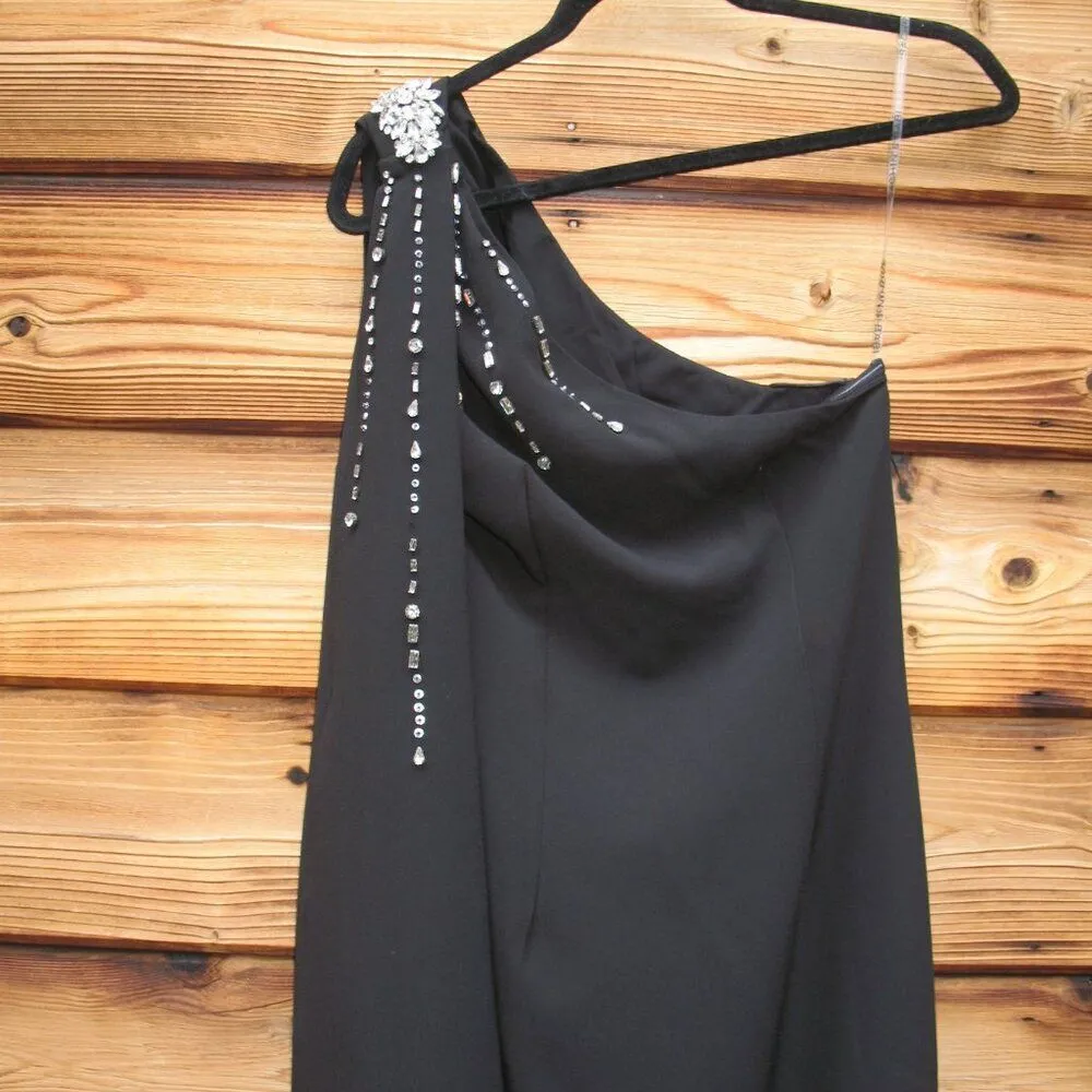 Sachin & Babi  Leslie Asymmetric Embellished Stretch Crepe Gown Black 4 - Image 13