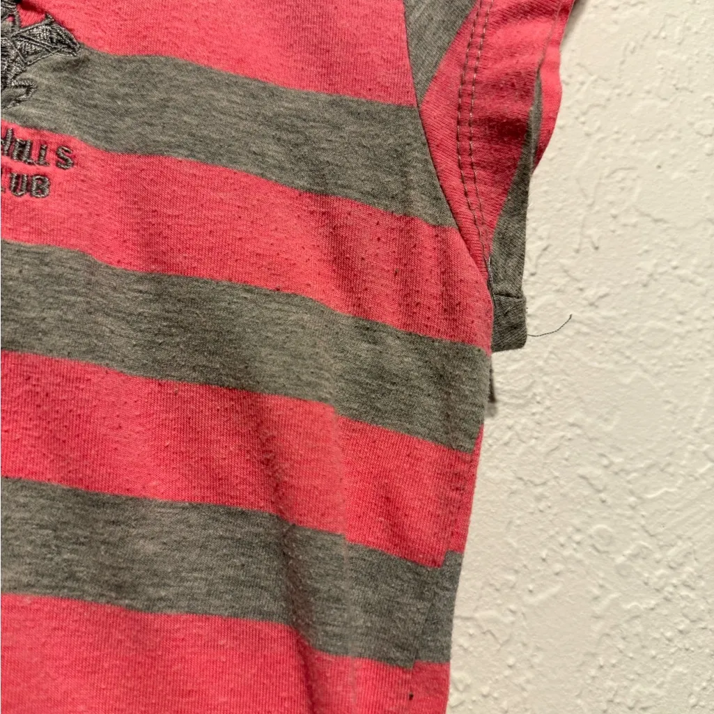Beverly Hills Polo Club Pink Gray Striped V-Neck Tee Women’s Size L Large Casual - Image 8