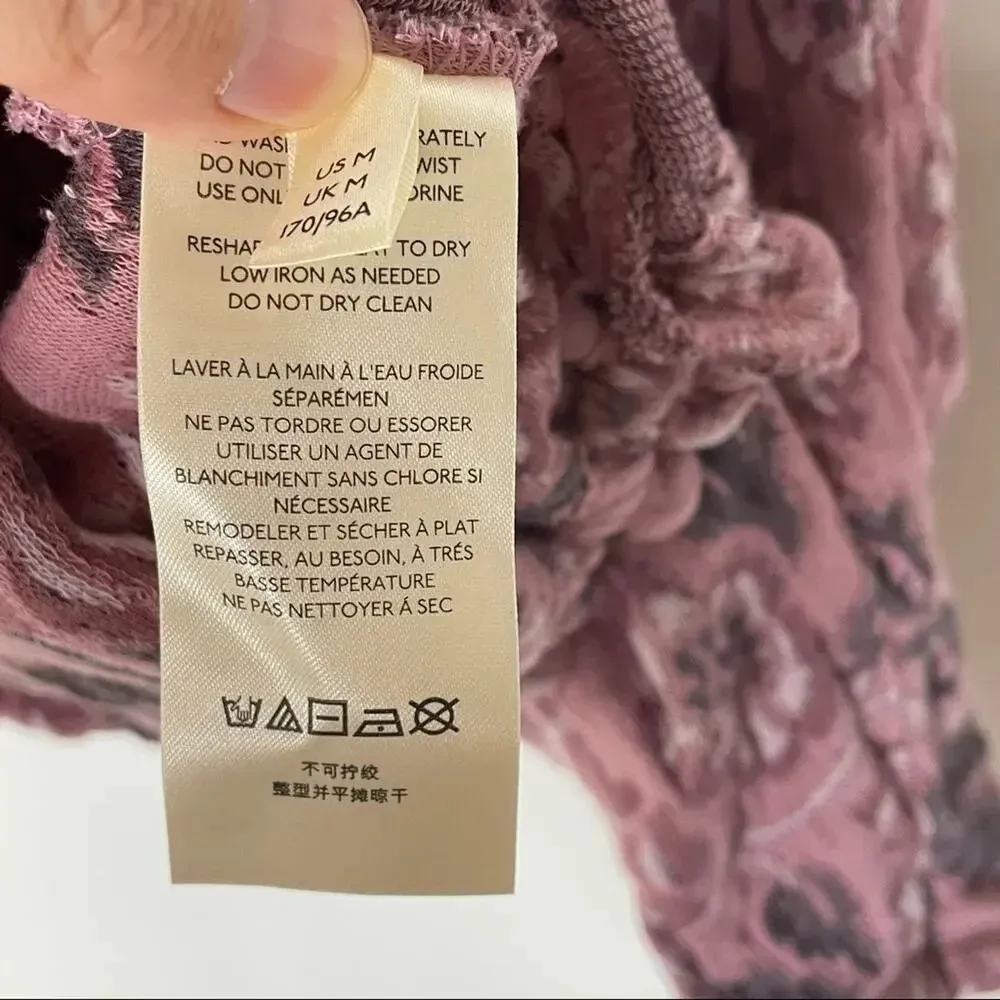 NEW Free People No Ordinary Jacquard Pink Floral Cropped Sweater Size Medium - Image 11