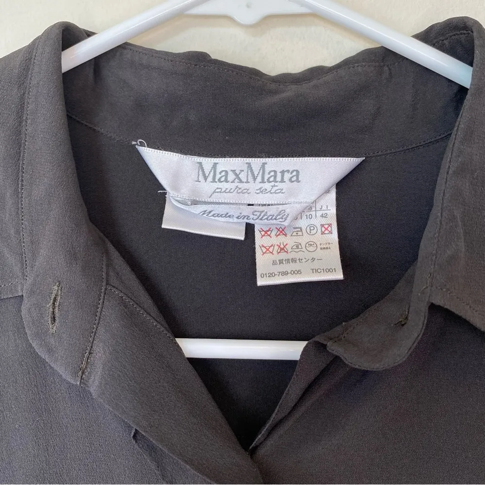 MAXMARA Silk Long Sleeve Button Down Shirt *Cufflinks Dark Brown Sz 8 Medium - Image 3
