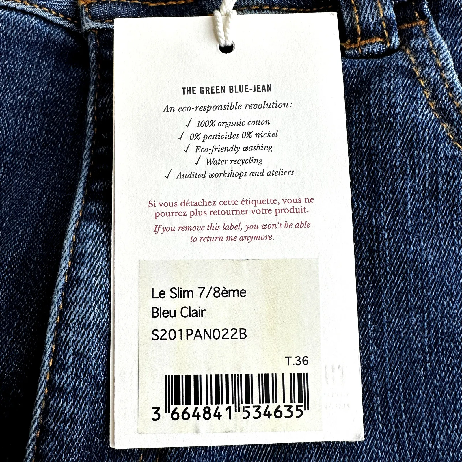 Sezane Parfait Jeans Slim Organic Cotton Mid Rise Medium Wash Blue 36 Tall NWT - Image 4
