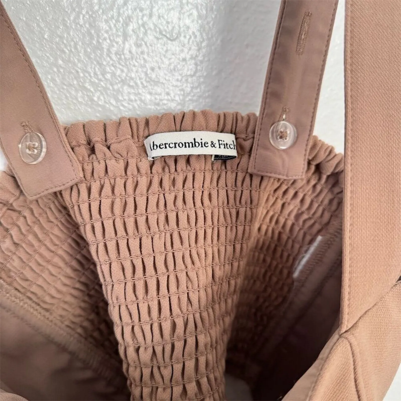 NEW Abercrombie & Fitch Womens XS Tan Smocked Corset Top Square Neck Blouse NWOT - Image 6