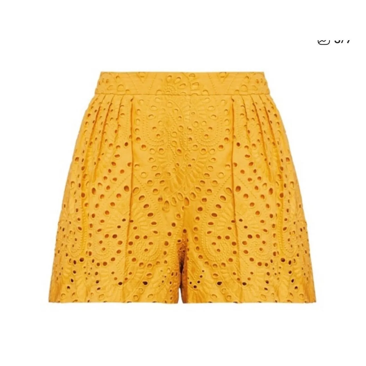 BCBG Maxazaria Yellow Eyelet Embroidery Pleated Front Dress Shorts Size Small - Image 2
