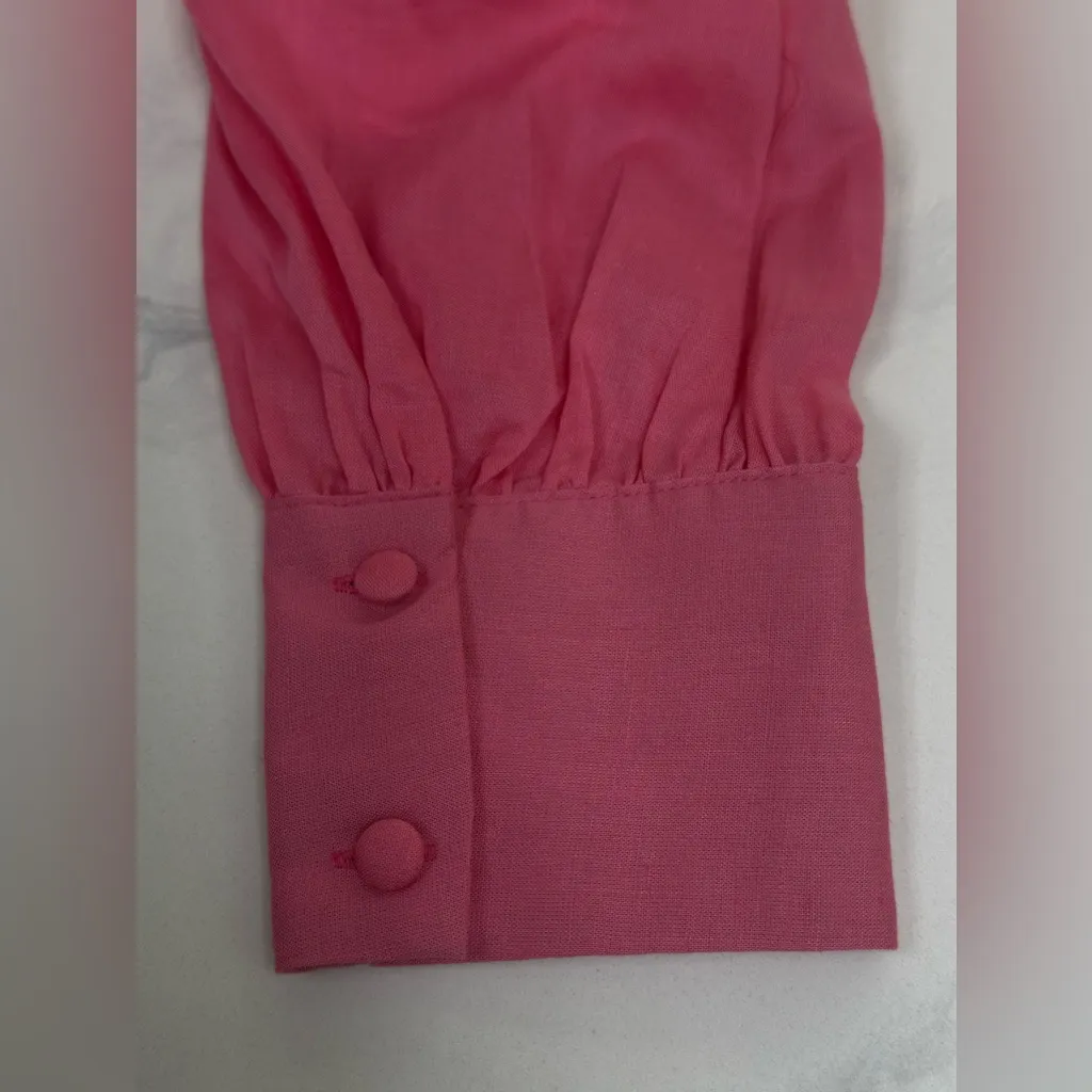 G.D.S By HELENAM Camellia Rose Pink Midi Sleeve Dress with Embroidery Sz S - Image 9