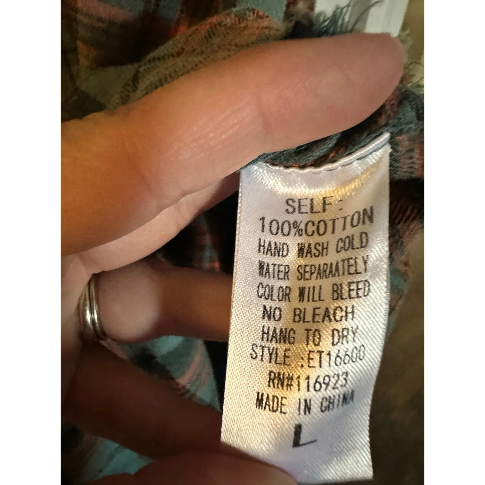 EASEL CLOTHING Green Orange Mineral Washed Plaid Button Up Vintage Shirt sz L - Image 10