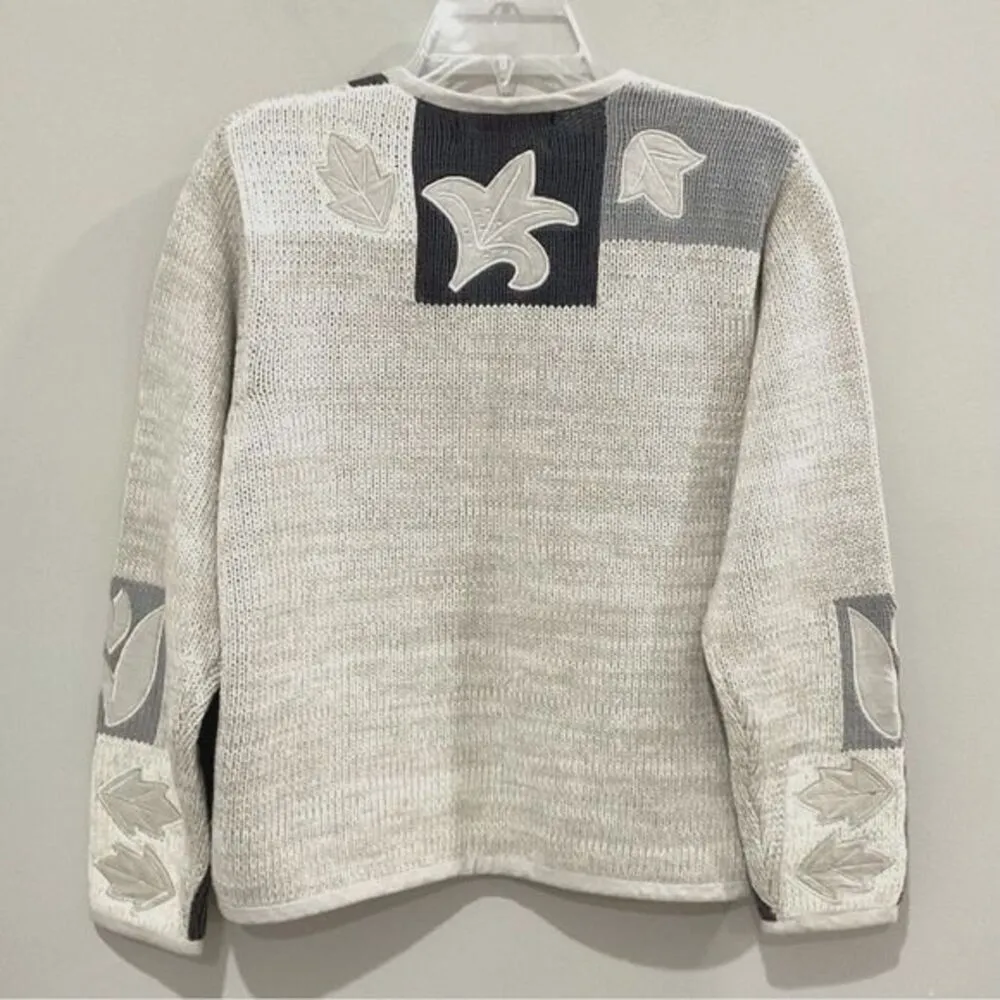 Vintage Orvis Patchwork Cardigan Sweater Oatmeal Sz Small Button Front Grandma - Image 3