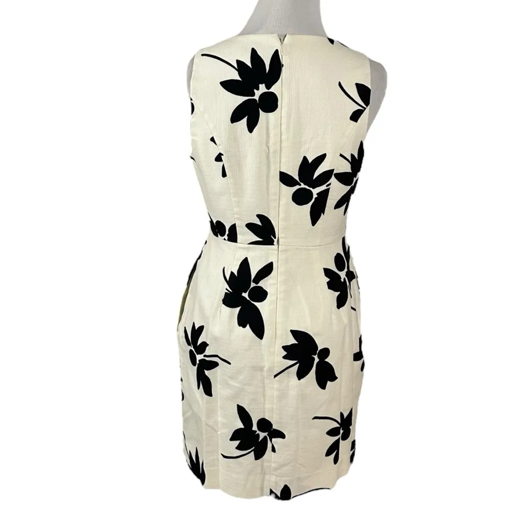 J.Crew Floral Classic Preppy Sheath Dress Size 4 Black Cream Summer - Image 4