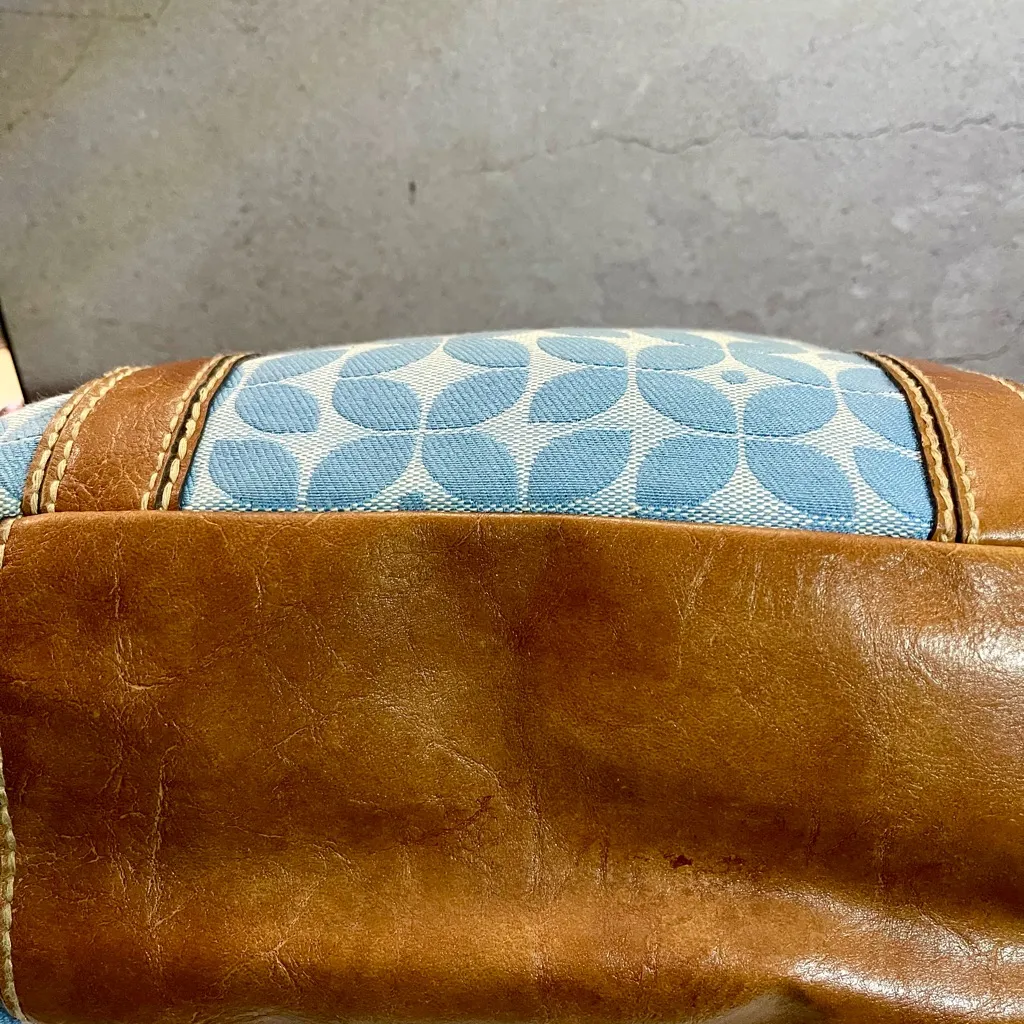 Fossil Blue And Ivory Floral Pattern Canvas Bag Brown Leather No Key - Image 8