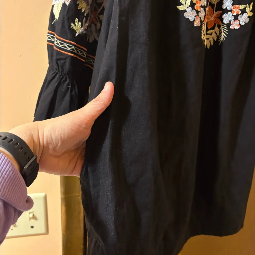 Free People Fleur Du Jour Embroidered Off the Shoulder Dress in Black - Image 8