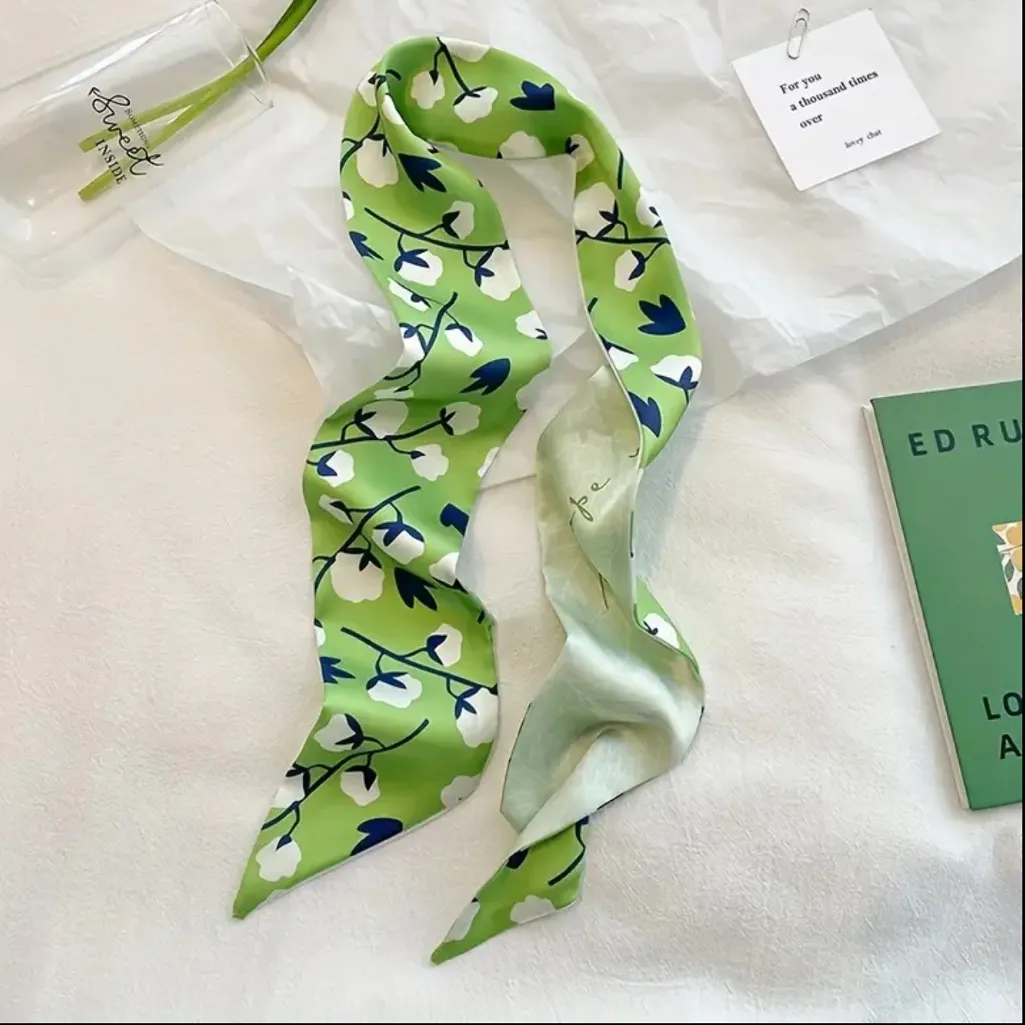 4 Twilly Green Floral and Leaf Patterned Silk Scarves - Image 7