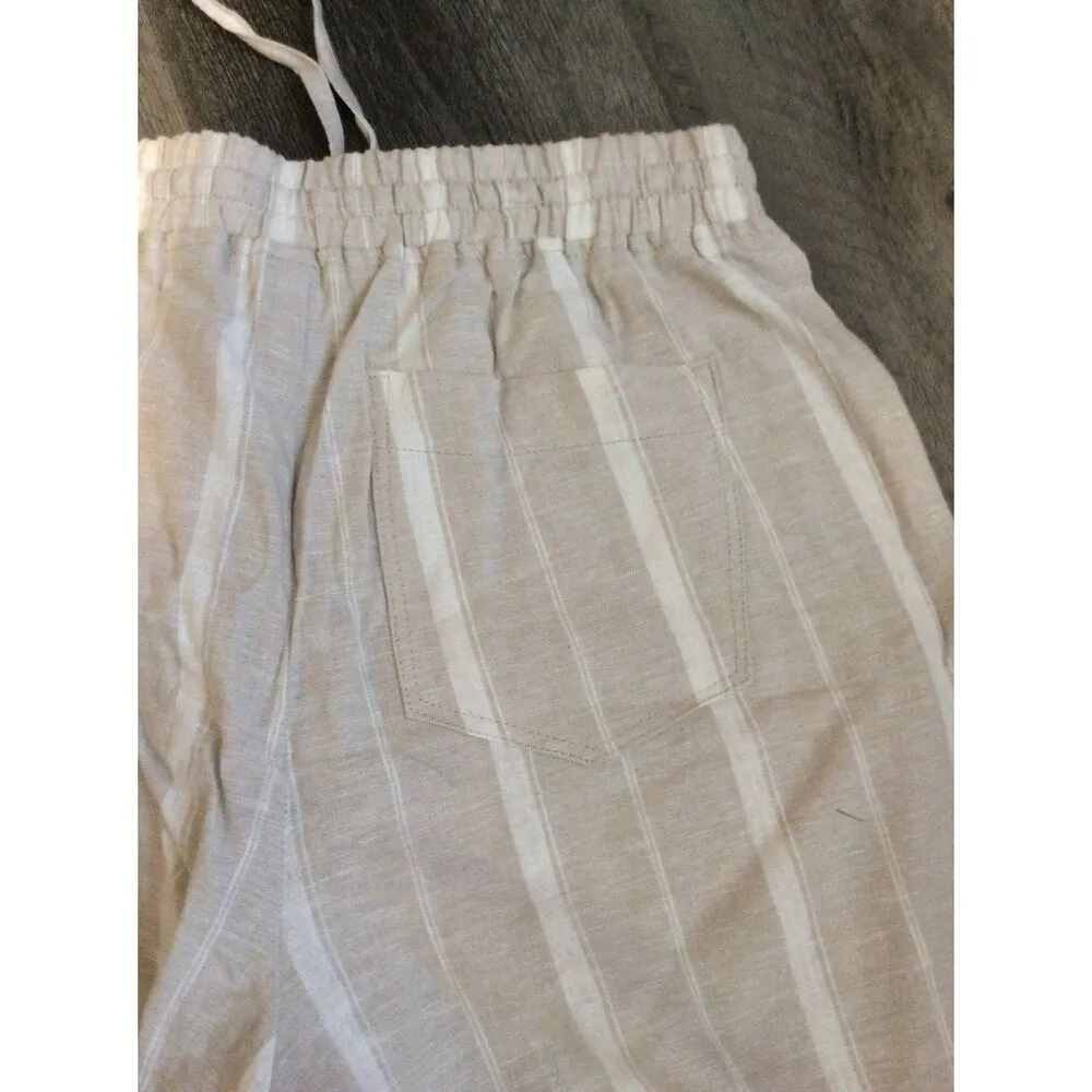 Linen Blend Cuff Pull Up waist shorts neutral front pockets Medium M Vanderbilt - Image 4